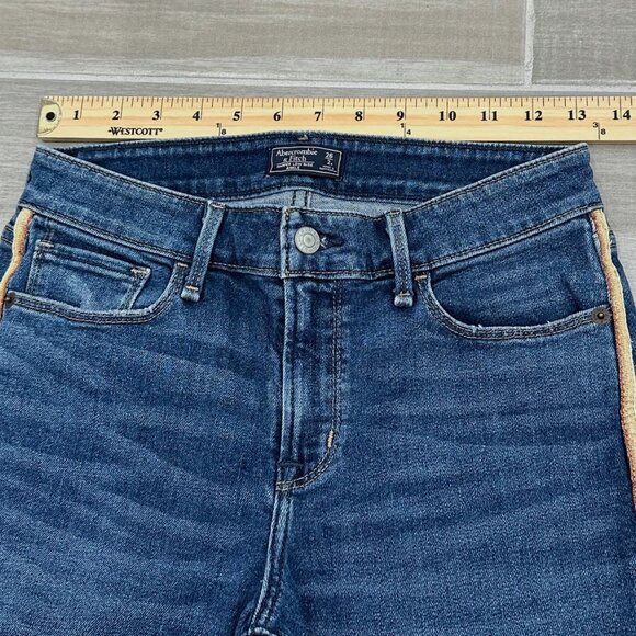 Abercrombie & Fitch Harper Low Rise Ankle Tuxedo Stripe Fray Hem Jeans Size 26S - Picture 12 of 16